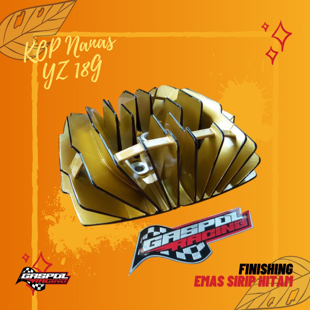KOP NANAS RX KING YZ 18G HEAD BELIMBING SILINDER KOP VARIASI WARNA EMAS/GOLD SIRIP HITAM