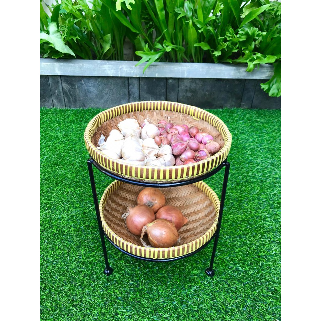 TERLARIS Rak Bawang Mini Rak Bumbu / Keranjang Bambu 2 Susun