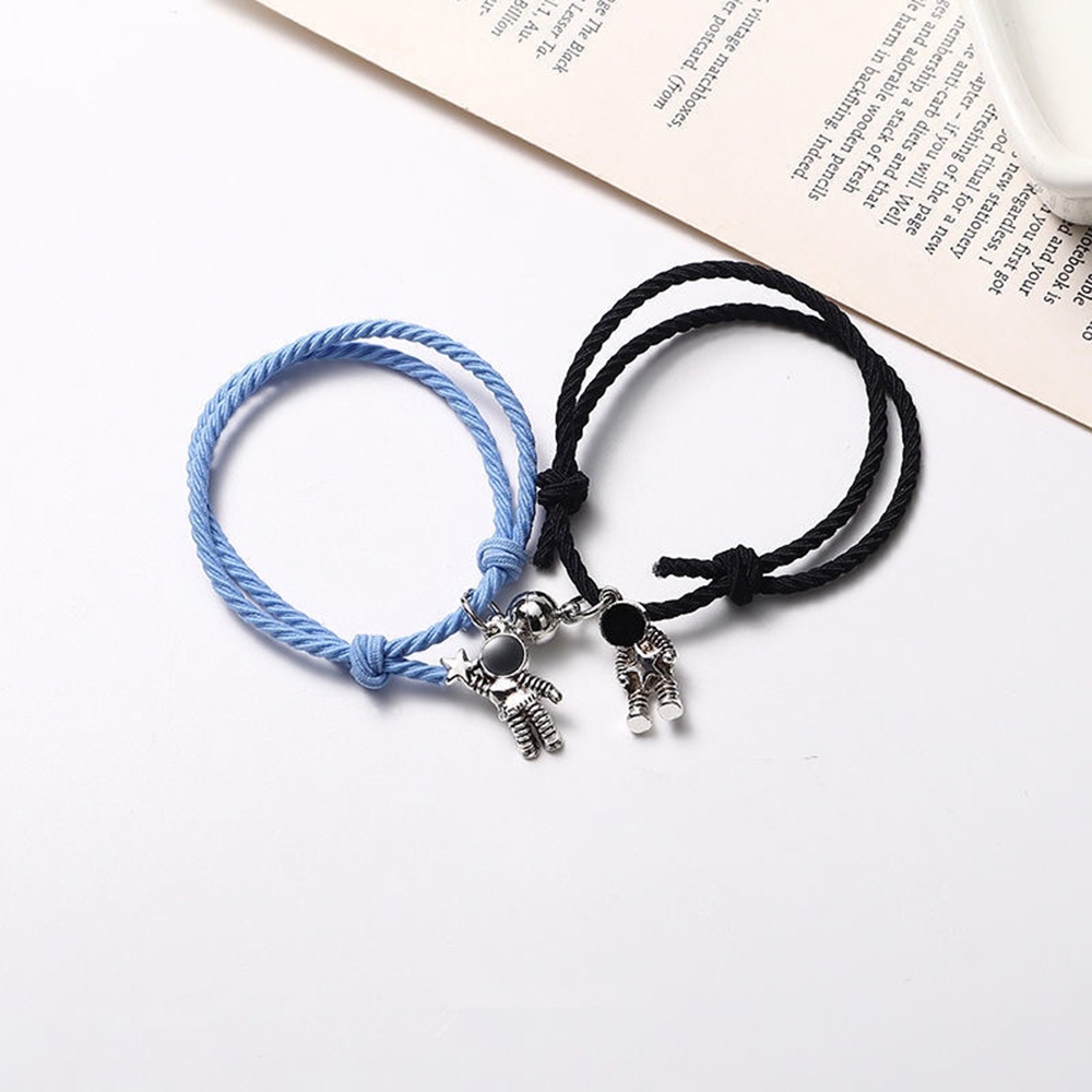 [Harga terendah] 2Pcs Set Gelang Tali Magnet Pria Wanita Teman Pasangan Gadis Hitam | Gaya Tai Chi Astronot Black Couple Bracelet