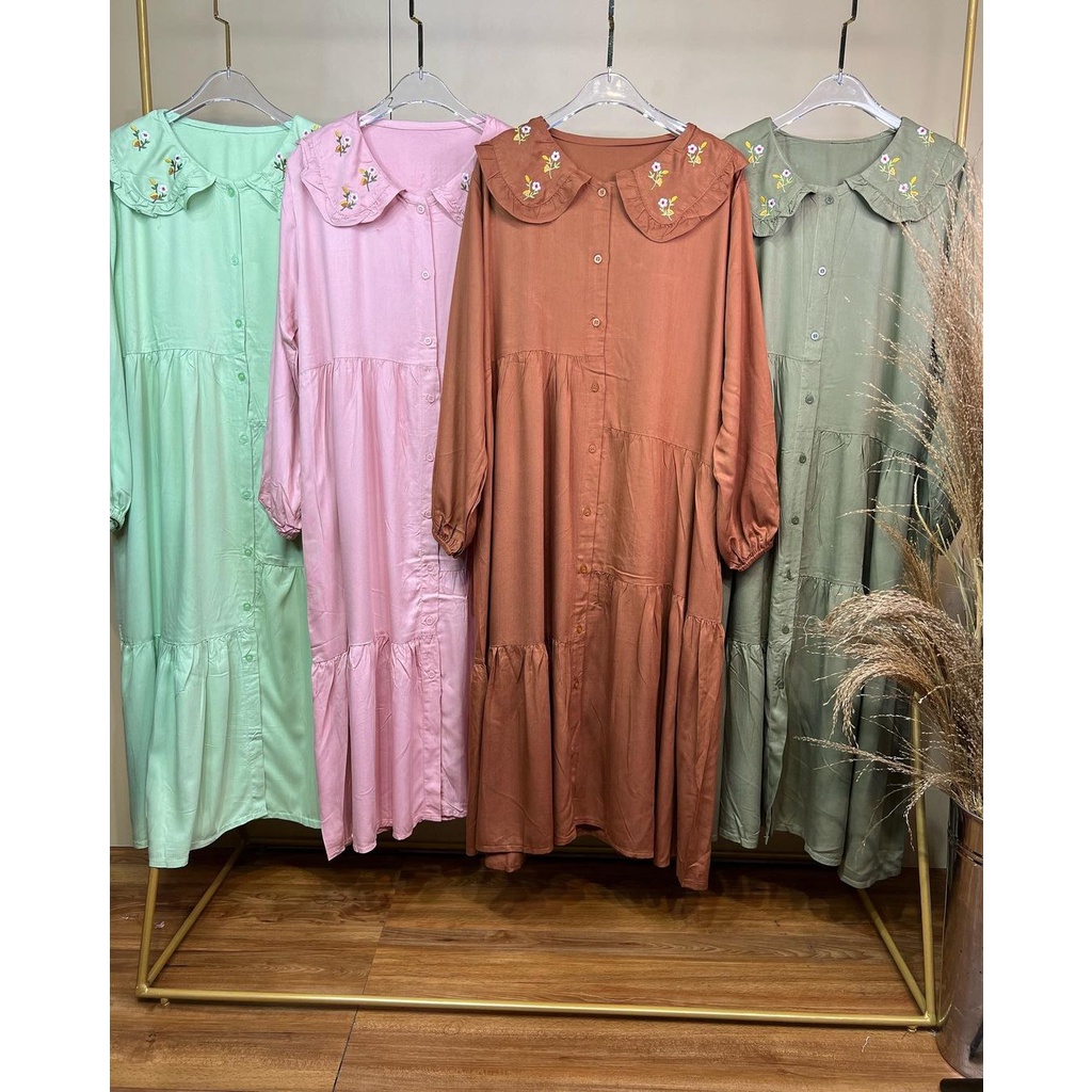 midi dress polos kerah bordir