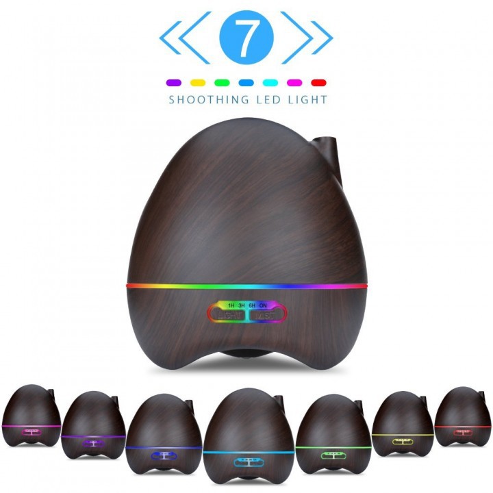 H17 Wooden Humidifier Aroma Diffuser 7 Color LED Light 300ml Black