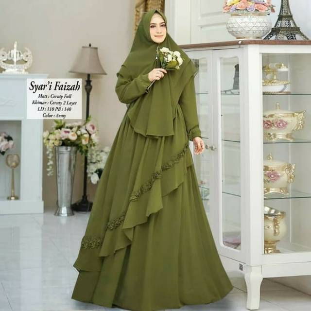 TERLARIS Gamis Syari Faizah Set Khimar Cantik Mewah Modern