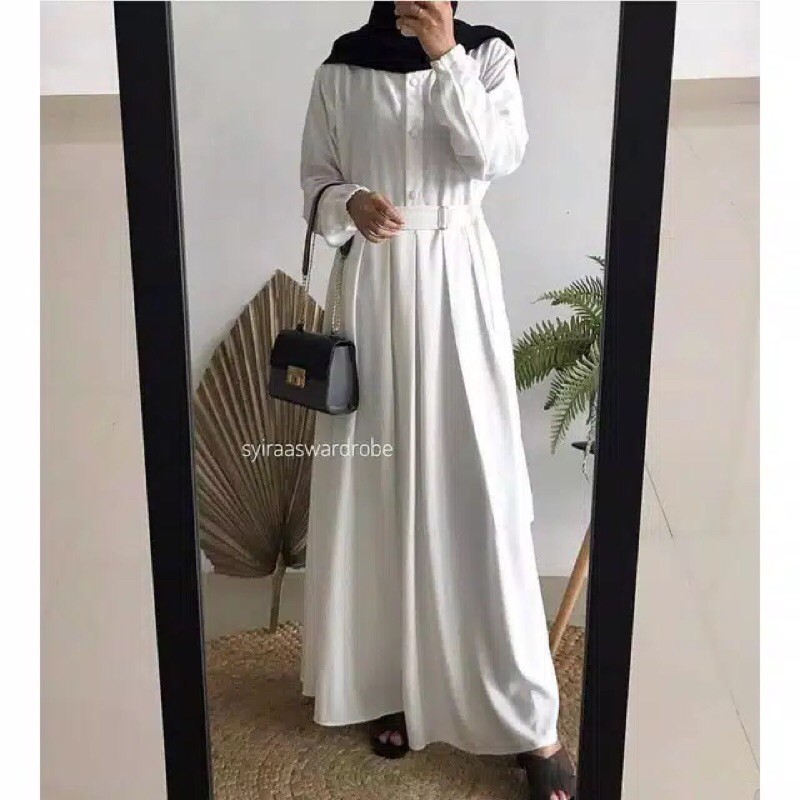 [COD] GAMIS SYARI BELT BUSUI BUMIL FRIENDLY MOSCREPE PREMIUM-Putih