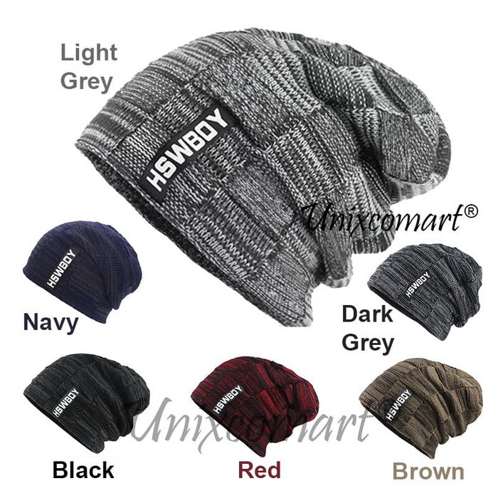 Topi pria bucket  HSWBOY    Dewasa Knitted Hat Bahan Rajut Tebal Bulu