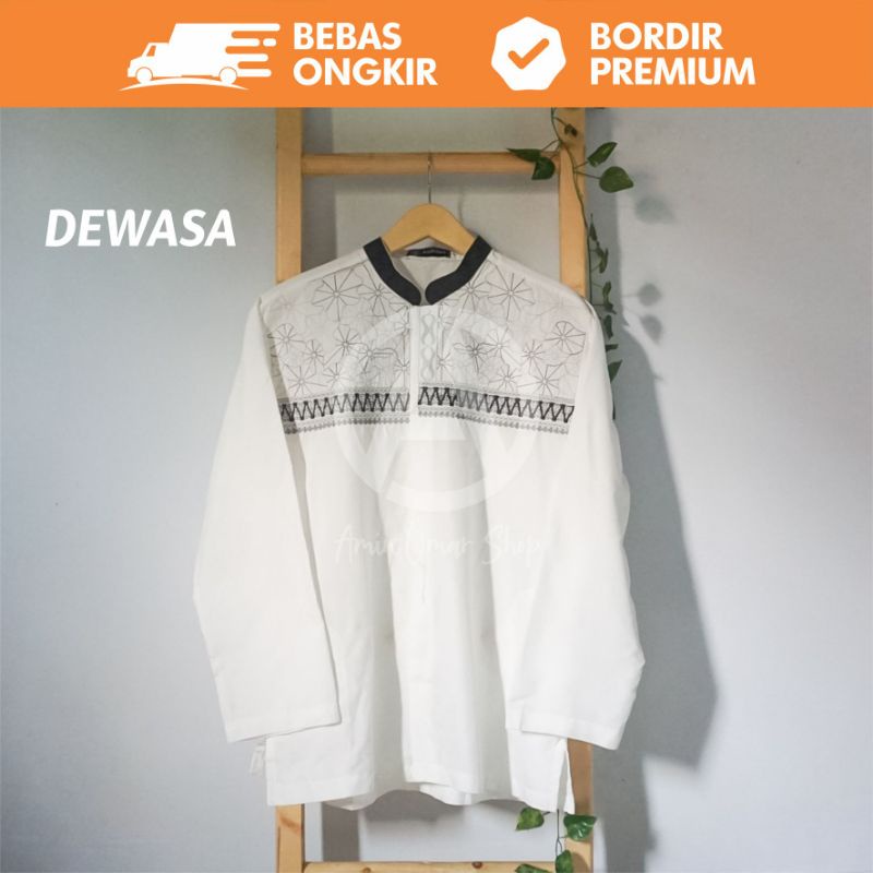BAJU KOKO PUTIH BORDIR PREMIUM DEWASA LENGAN PANJANG