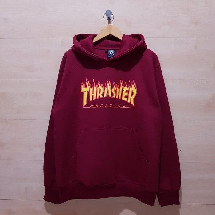 JAKET HOODIE THRASHER FLAME MAROON - M