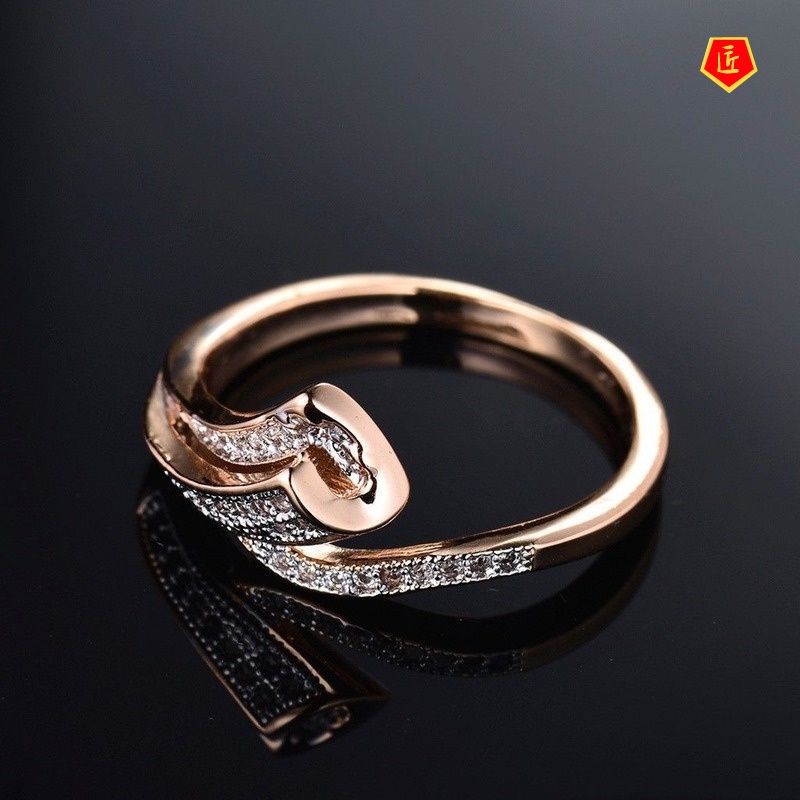 [Ready Stock]18K Gold Diamond-Studded Ring Creative Simple Fashion