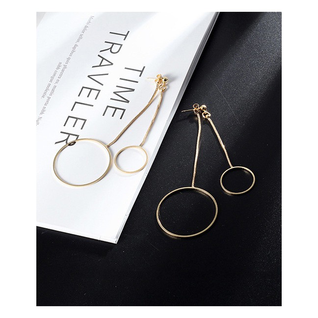 LRC Anting Tusuk Fashion Gold Color Circular Ring Decorated Long Earrings