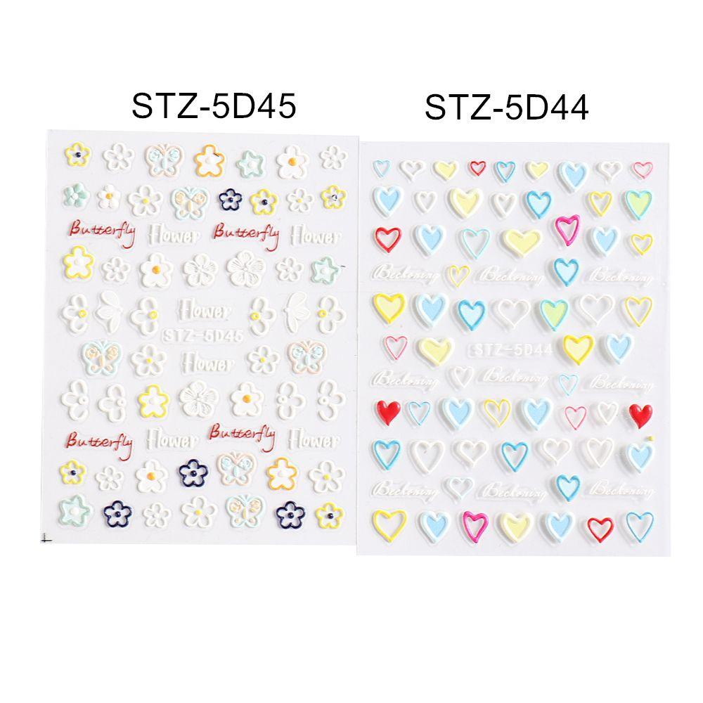 R-bunga Stiker Kuku Slider Musim Panas Cinta Hati Kupu-Kupu Terukir 5D Timbul