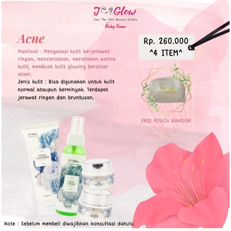 Jglow Skincare Paket Acne Whitening Skin Cream glowing(Menyembuhkan beruntusan serta jerawat ringan)