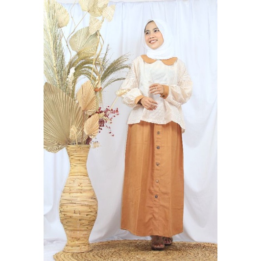 GOZI SET - Setelan oneset rok stripe lucu murah curduroy wanita cewe perempuan