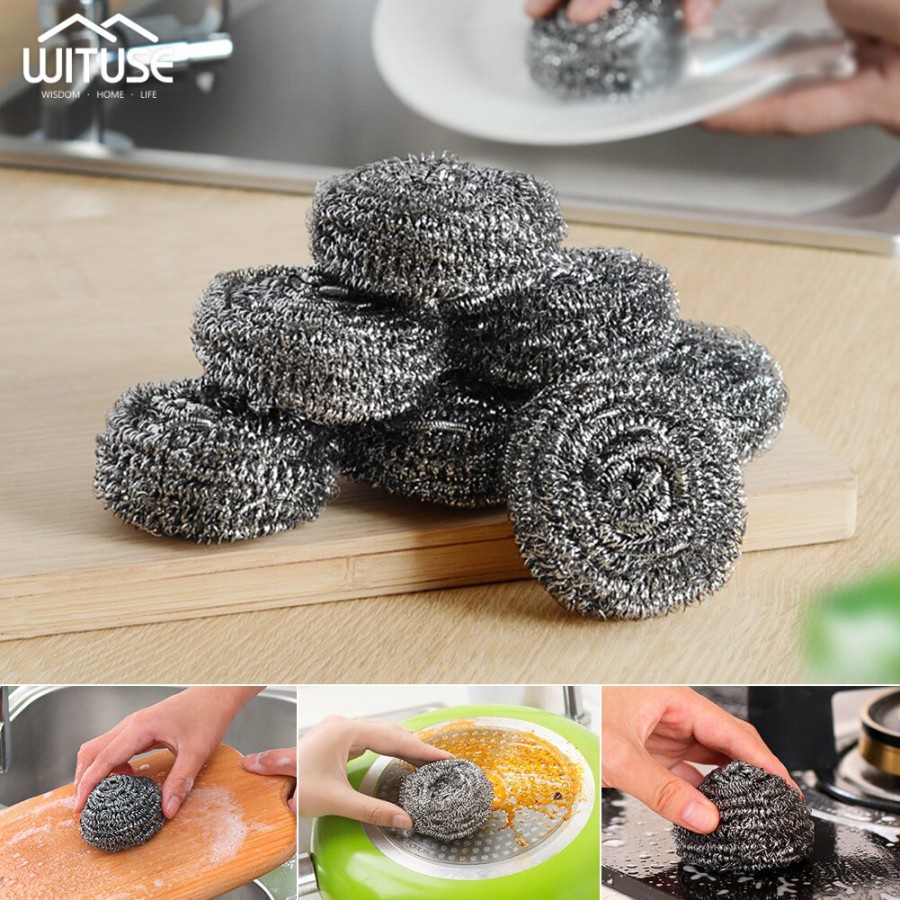 Alat Pembersih Wajan Sikat besi kawat cuci piring Stainless steel Sabut Scouring Pad Spons Panci