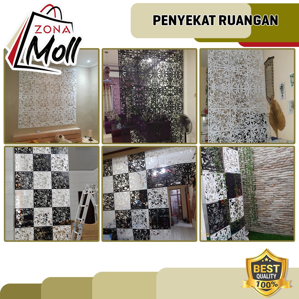 PENYEKAT RUANGAN SEKAT PARTISI RUANG DEKORASI TIRAI DINDING VINTAGE 3 D PVC 4 PCS