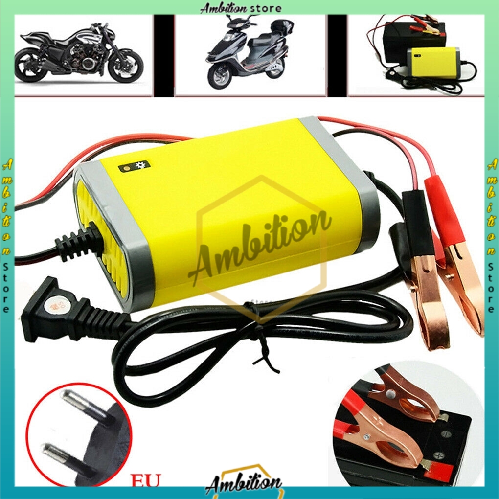 Alat Cas Aki /Car Truck Motorcycle Battery Charger 12V 2A [BISA COD] Varian Hijau / Kuning