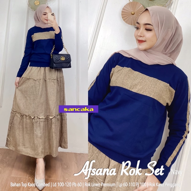 Baju Setelan Rok Bahan Kaos Combed Mix Linen / AFSANA SET By Sancaka Hijab