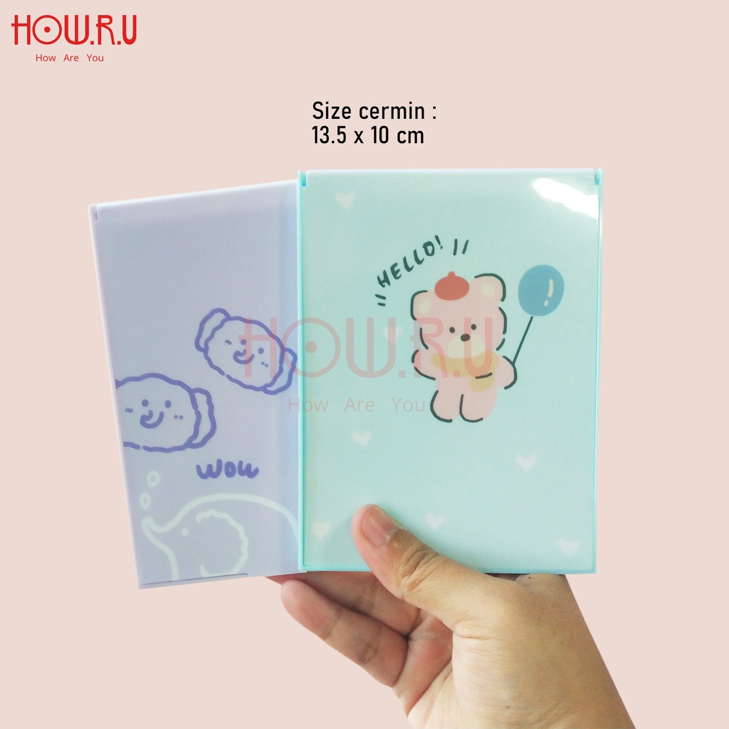 HOW.R.U | 13 x 10 cm - Cermin Lipat / Cermin Saku Korean Style Warna Pastel Motif Karakter Lucu