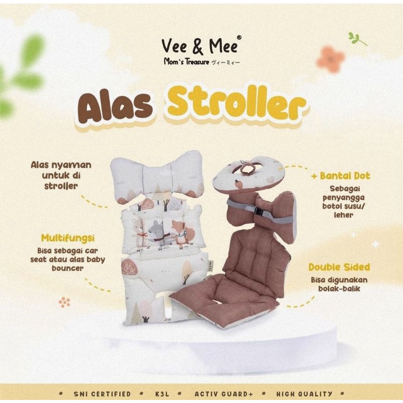 Vee &amp; Mee Alas Stroller + Bantal Dot Raccoon &amp; Friends Series VMA1050