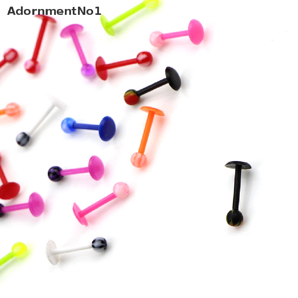 (AdornmentNo1) 20pcs / Set Anting Tindik Lidah / Bibir / Tubuh Desain Barbell Warna Warni