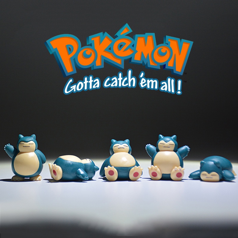 5pcs / Set Mainan Action Figure Model Snorlax Pokemon Catoon Bahan PVC Ukuran 3CM Untuk Hadiah Ulang Tahun Anak