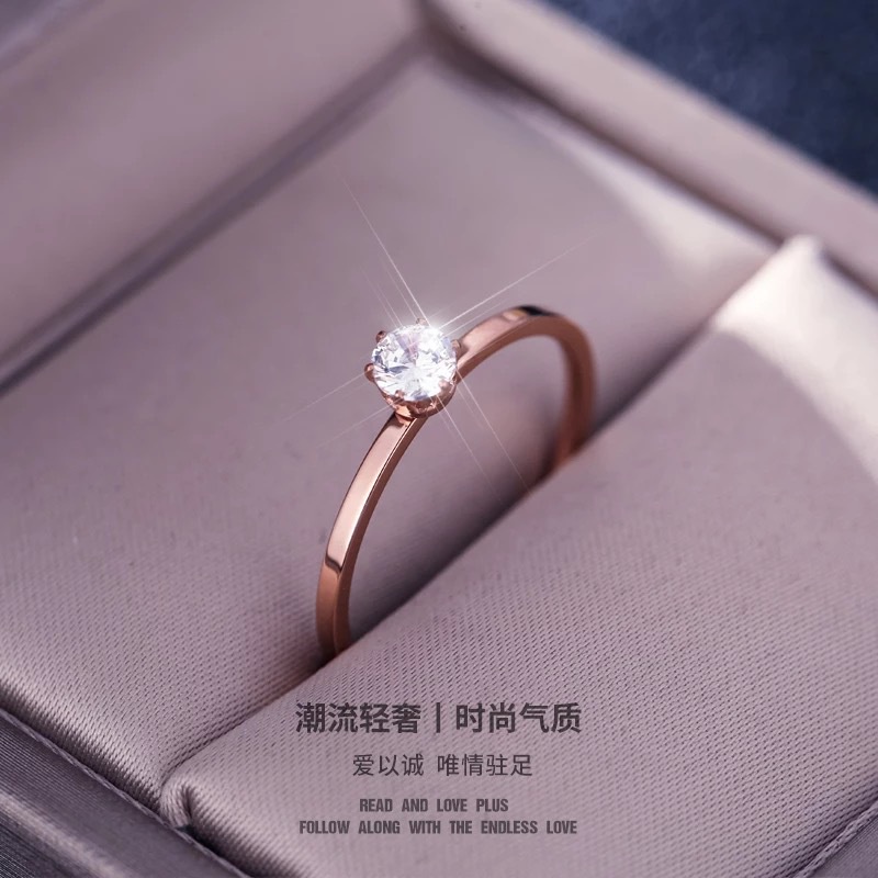 BTS-RR01 TINO Jewelery Cincin Wanita Titanium Steel Anti Karat Berlian Mata Satu