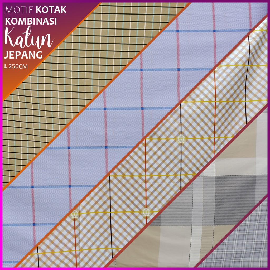KAIN SPREI KATUN JEPANG KOTAK ABSTRAK KOMBINASI A DAN B LEBAR 250 METERAN