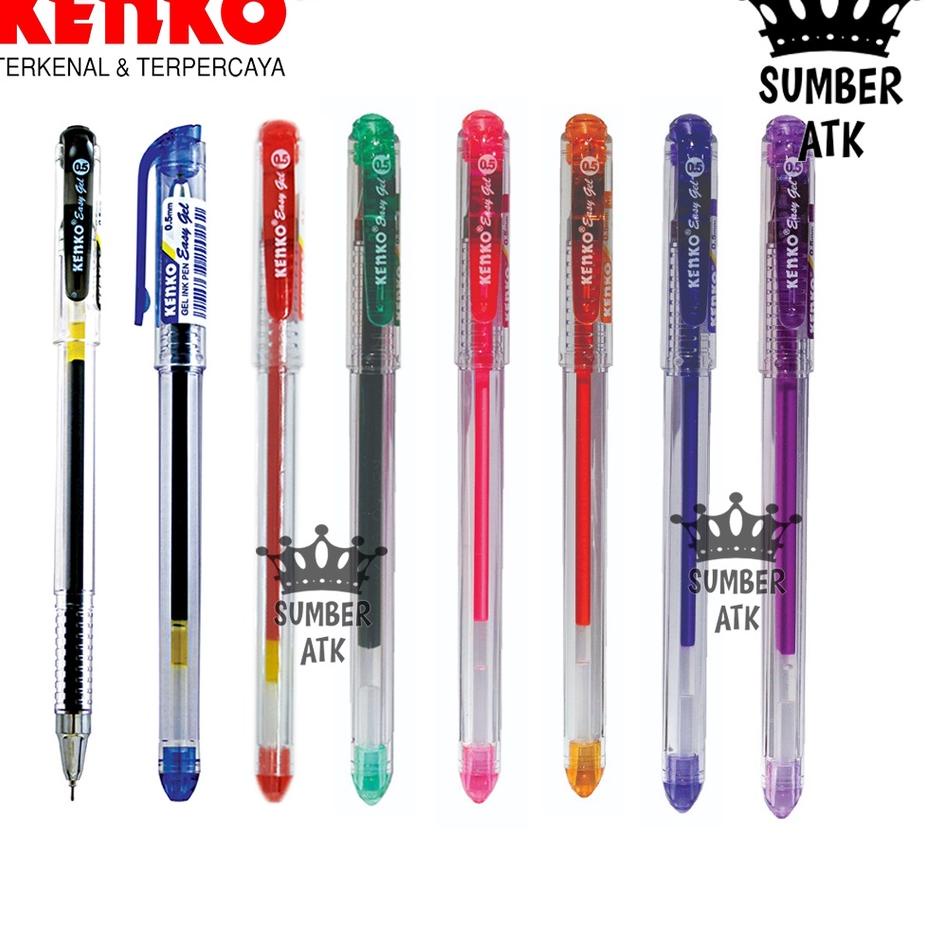 Murah Premium GEL PEN Easy Gel 0.5 mm 12 PCS 1 LUSIN KENKO Pulpen Hitam , Biru , Merah , Orange , Violet , Green , Pink , Purple