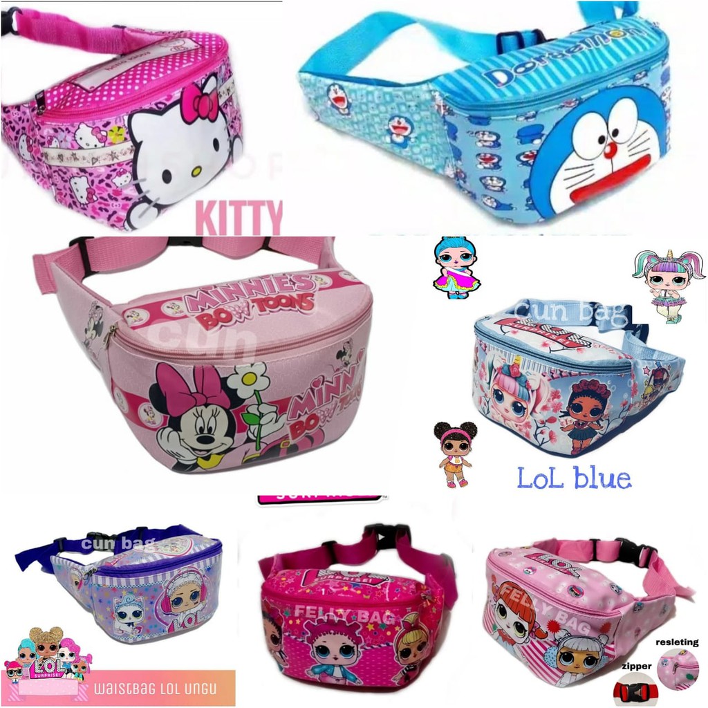 NIQABIS WAISTBAG ANAK PEREMPUAN KARAKTER KARTUN LOL MINNIE DORAEMON HELLO KITTY TAS SELEMPANG ANAK