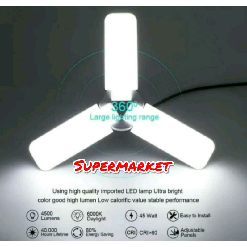 Lampu Bohlam LED Model Kipas 3 Baling Fan Blade Putih