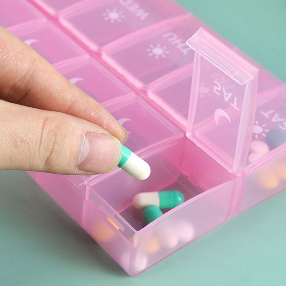 【 ELEGANT 】 Kotak Pil Mingguan Wadah Penyimpanan Tablet Pagi Petang Nyaman Portable Organizer Obat Vitamin 7hari Pill Box