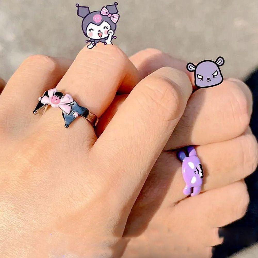 NEEDWAY Perempuan Cincin Terbuka Kawaii Jepang Lucu Baku Kartun Terbaik Fridends Couple Ring