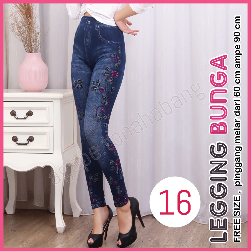 legging Jeans Bunga #16 / Legging Bunga Wanita