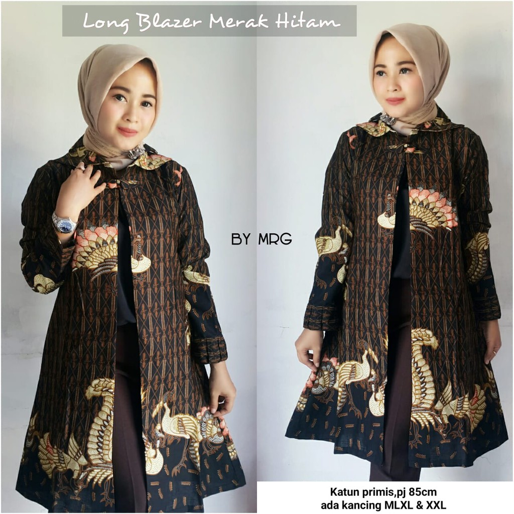  Batik  Modern Muslimah Long Blazer  Merak Hitam Blazer  