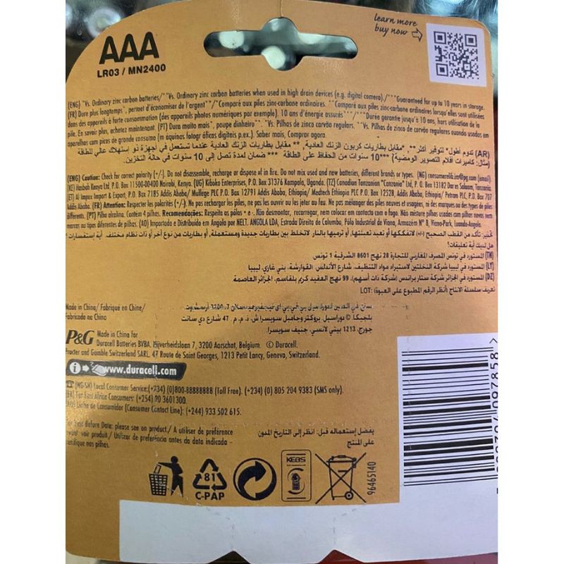 baterai Duracell Alkaline AA/A2 dan AAA/A3,1.5 Volt (isi 2 pcs).