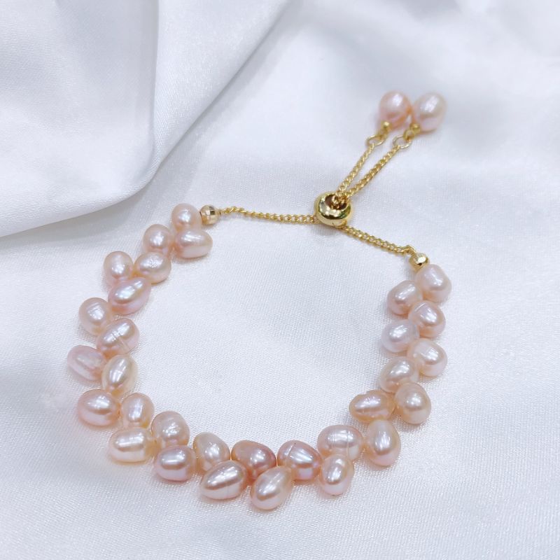 Gelang serut rhodium lapis emas 18 karat Mutiara Air tawar Asli lombok Bersertifikat Gelang serut mu