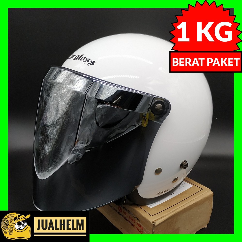 Helm Cargloss Retro White + Kaca Snail Silver