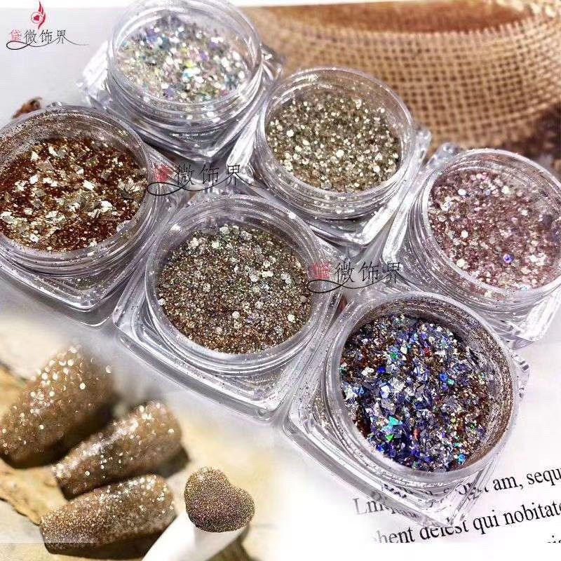 Glitter 6 warna PREMIUM / bubuk glitter nail art mix size gliter nail kutek gel