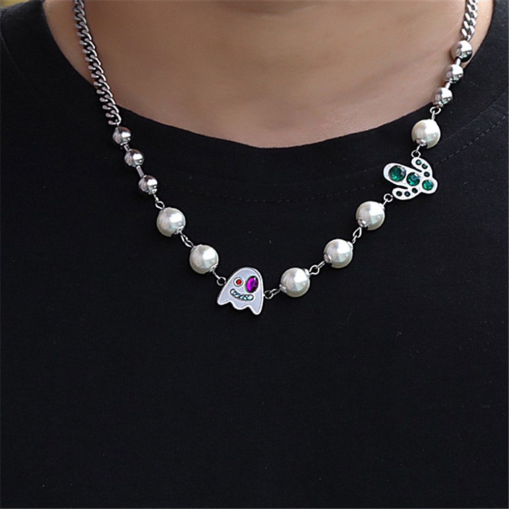 Needway  Cool Pearl Necklaces Men Pendants Clavicle Chain Letter Trendy Punk Ghost Cactus Fashion Jewelry Choker