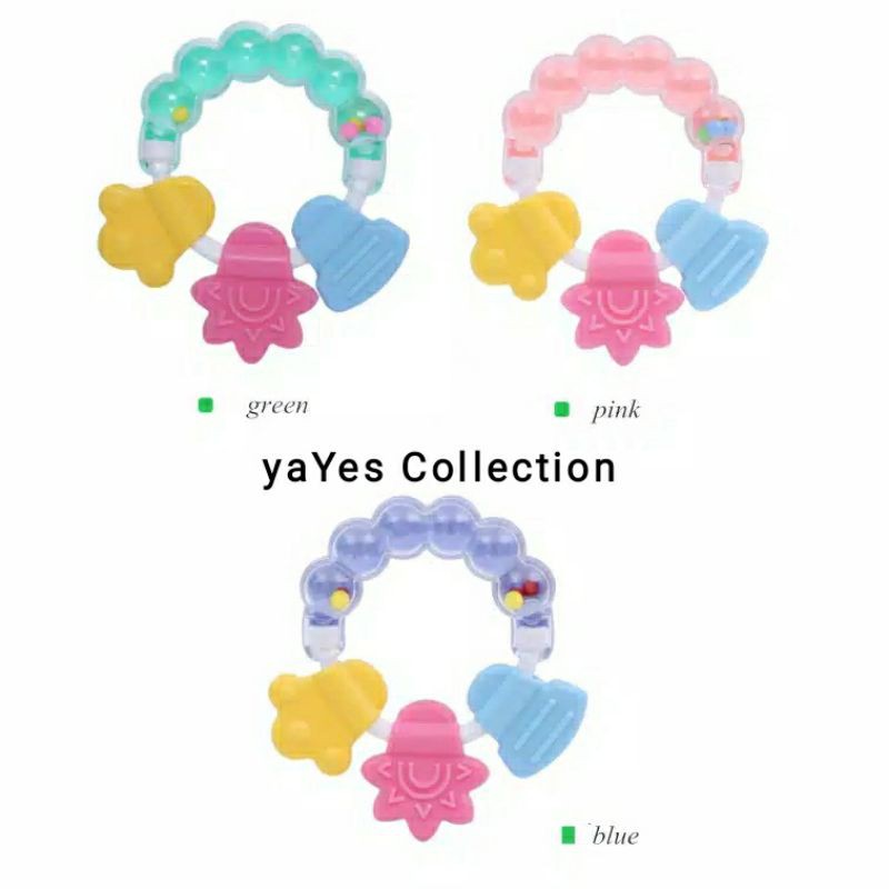 mainan bayi gigitan 2in1 teether + rattle genggaman pegangan baby maenan krincing krincingan