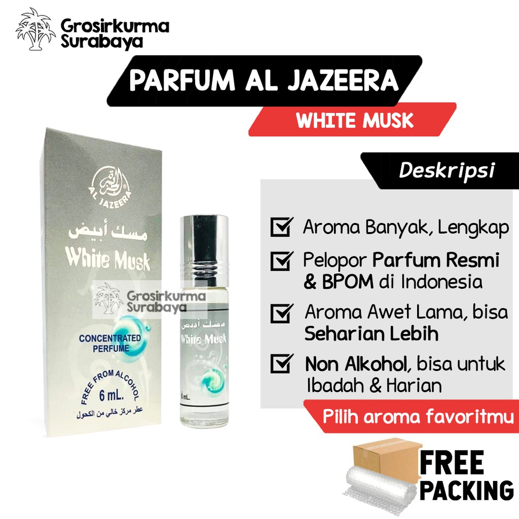 Parfum Al Jazeera WHITE MUSK Misik Putih BPOM Rasa Arab Non Alkohol 6ml Roll on Minyak Wangi Unisex