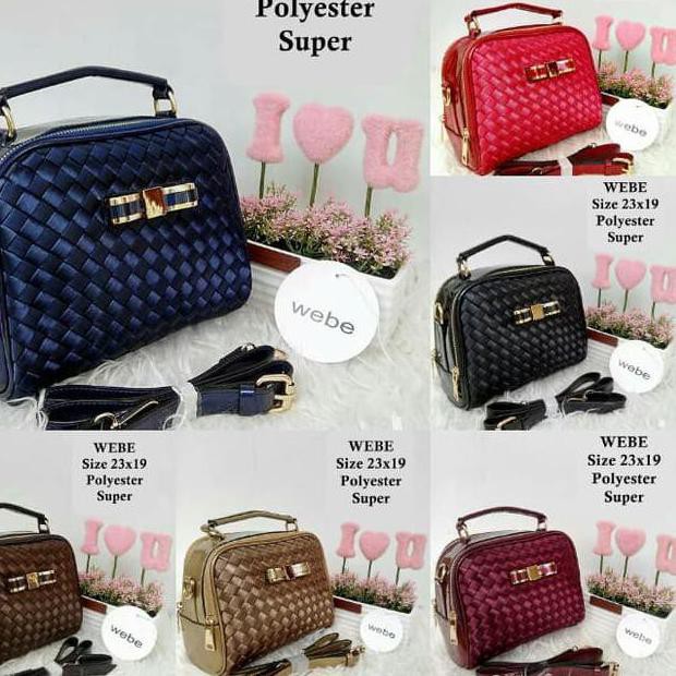 RMY NEW TRENDI Tas Pinggang Wanita Branded WB WEBE Anyam Belt Pita Glossy Warna Merah .