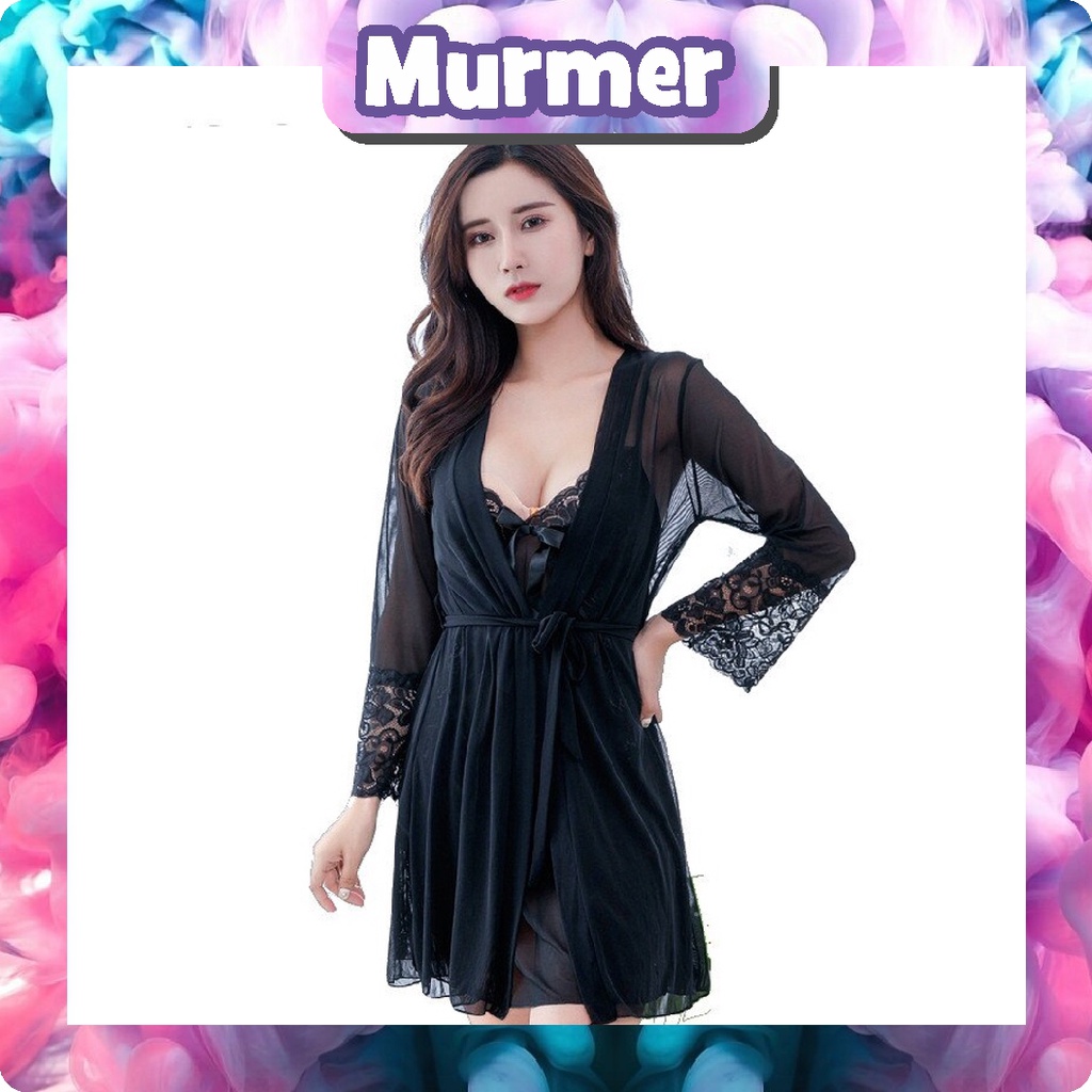 MurmerOfficial Lingerie Sexy Dress dan Kimono (Free G String) Lingerie Baju Tidur Dewasa Sexy B069