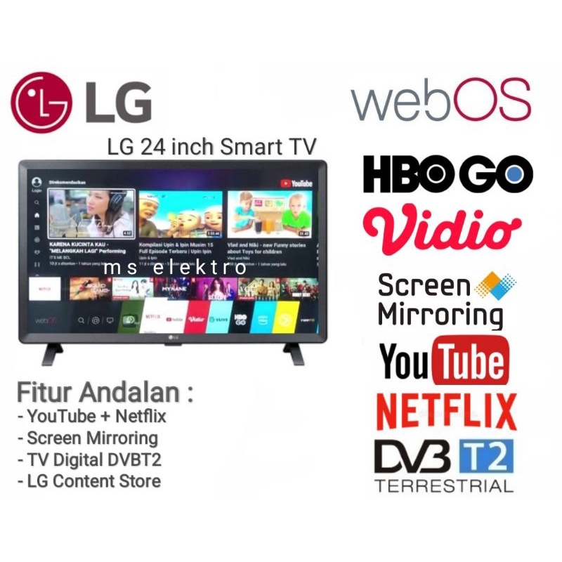 TV LED LG 24 inch Smart Web OS YouTube Digital DVBT 24tq520s