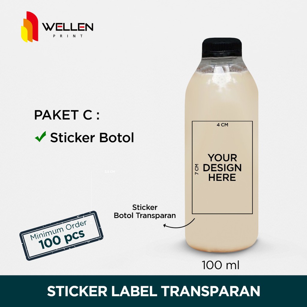 WELLEN PRINT - Sticker botol minuman transparant sticker label kopi transparan cutting label teh jamu botol spray-Paket C