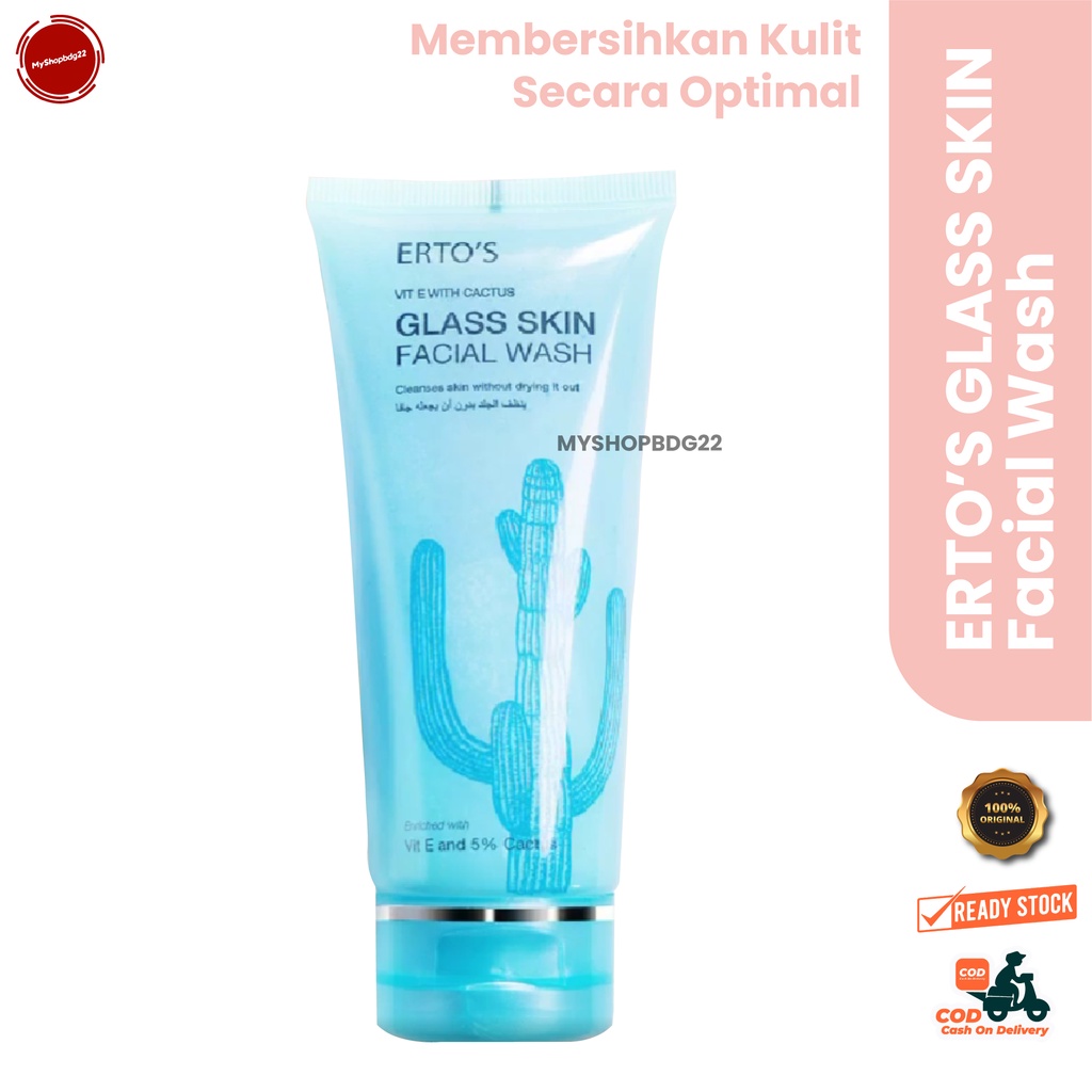 Erto’s Glass Skin Facial Wash Sabun Cuci Muka Perawatan Kebersihan Kulit Wajah Wanita Varian Aloe Vera Kaktus By Myshopbdg22