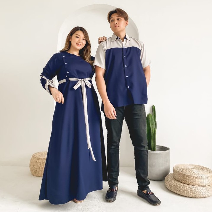 BAJU GAMIS COUPLE BIRU NAVY KEKINIAN