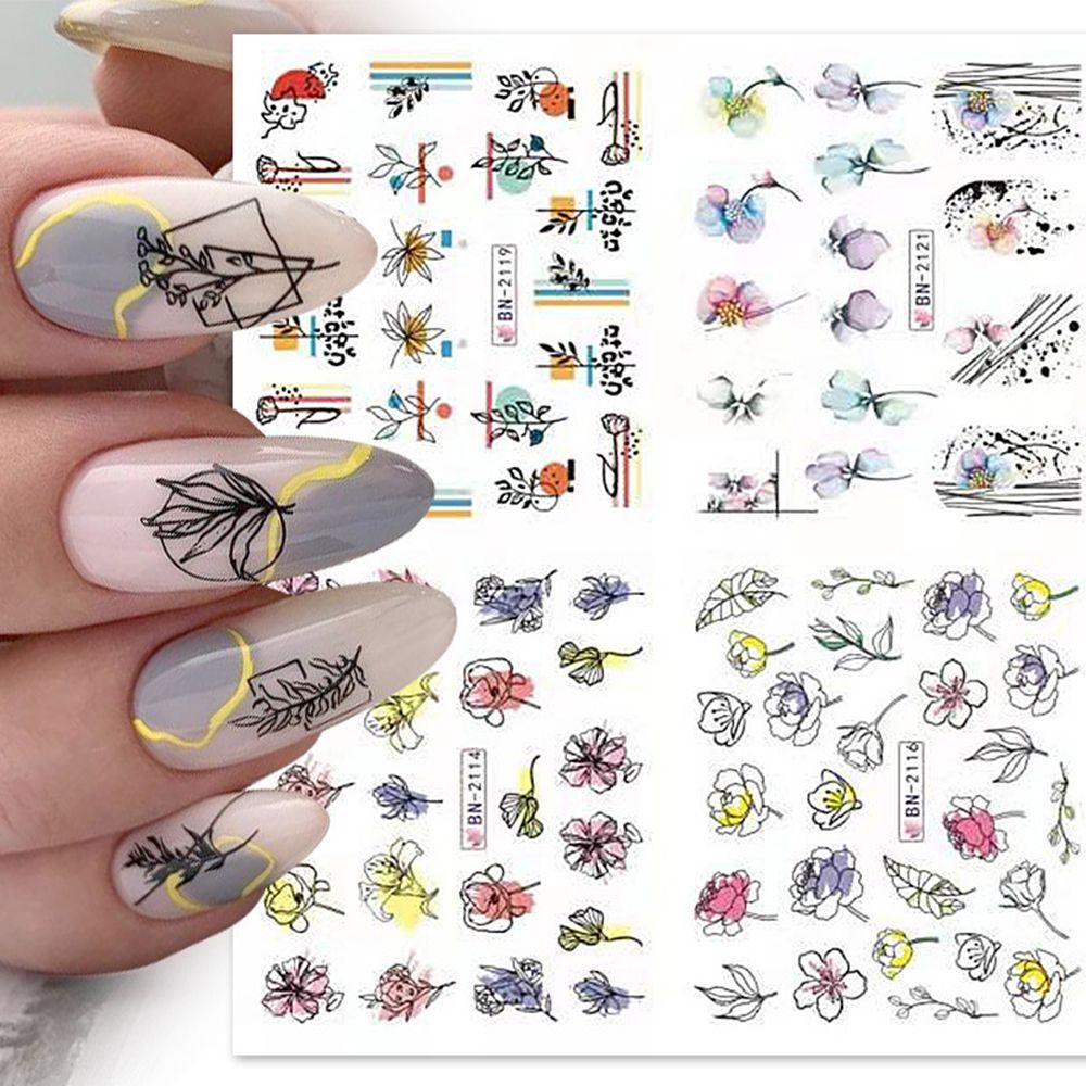 Preva Stiker Kuku Manicure DIY 12in1bunga Perekat Decals Tema Musim Panas Cat Air