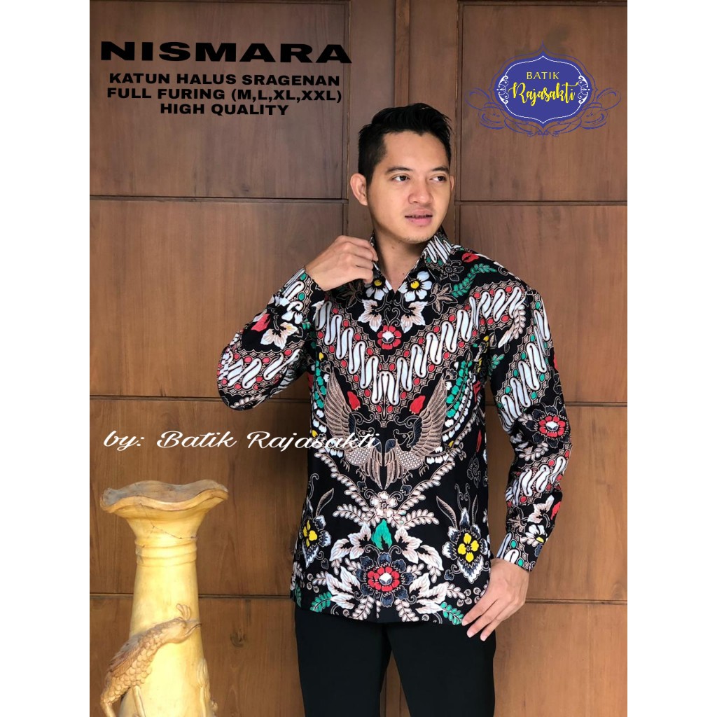 NISMARA Kemeja Batik Pria Lengan Panjang Katun Halus FULL FURING Rajasakti