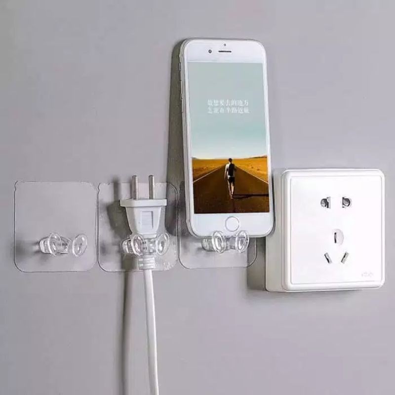 Penyangga Kabel Dinding Transparan / Gantungan Colokan