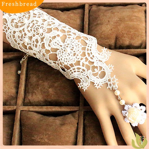 [TERLARIS]Wedding Bride Vintage Exquisite Faux Pearl Lace Bracelet with Ring Jewelry