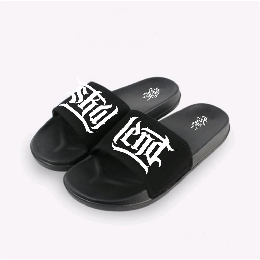 SKULLEND Black Sandal Slop Pria Slide On Karet - Sendal Flip Flop - Sandal Selop Rumah Slip On